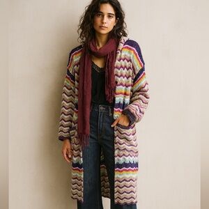Johnny Was Hooded Colorful Stripe Knit Cardigan Button Front Small Sumertime